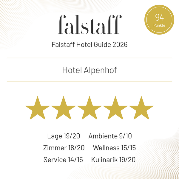 Falstaff-Auszeichnung für den Alpenhof mit einer Bewertung von 94 Punkten