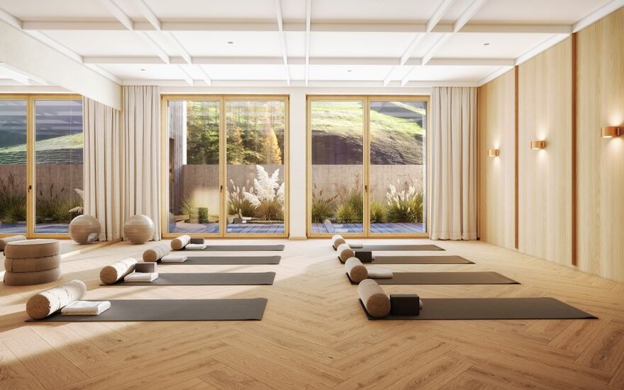 Heller Yogaraum mit Yogamatten im Alpenhof