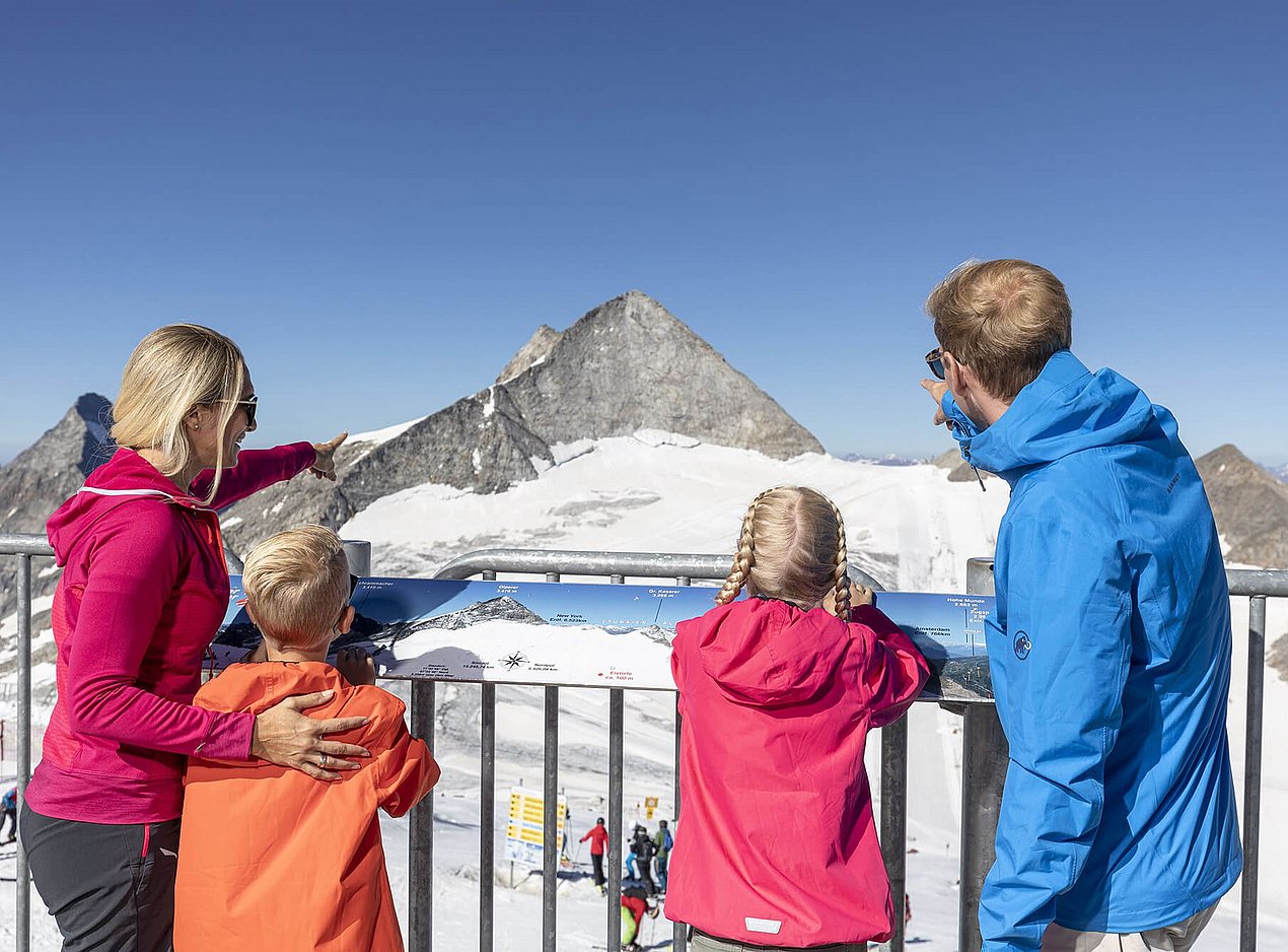 Familie vor Bergpanorama im Winter