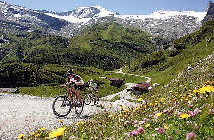 Mountainbiker beim Bergauf-Fahren