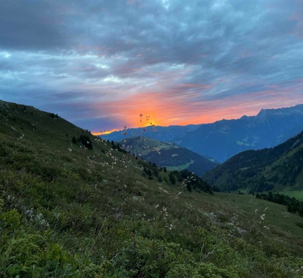 Berge bei Sonnenaufgang im Zillertal im Sommer